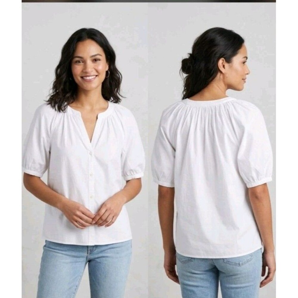 Vineyard Vines Blouse Size XS White Poplin Button V Neck  Cotton New